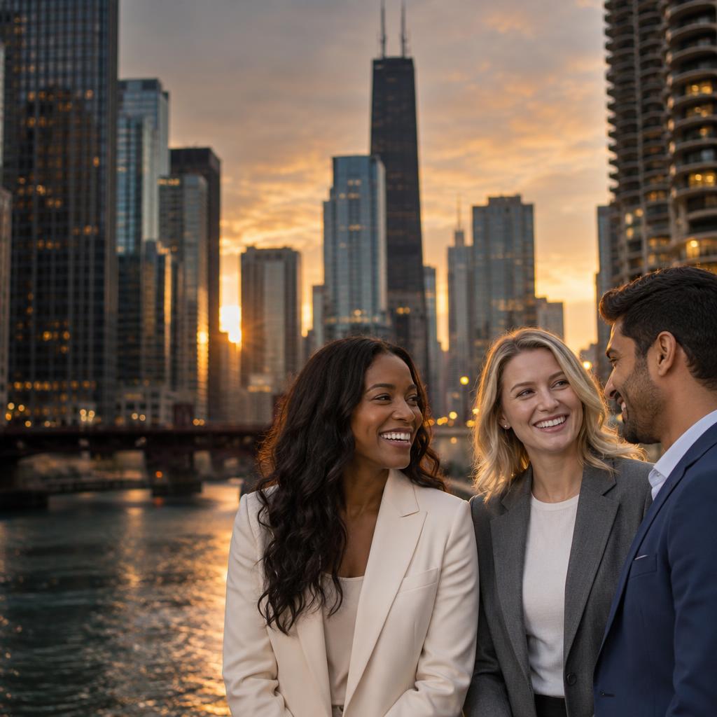 Diverse professionals and community members collaborating in an architectural setting
